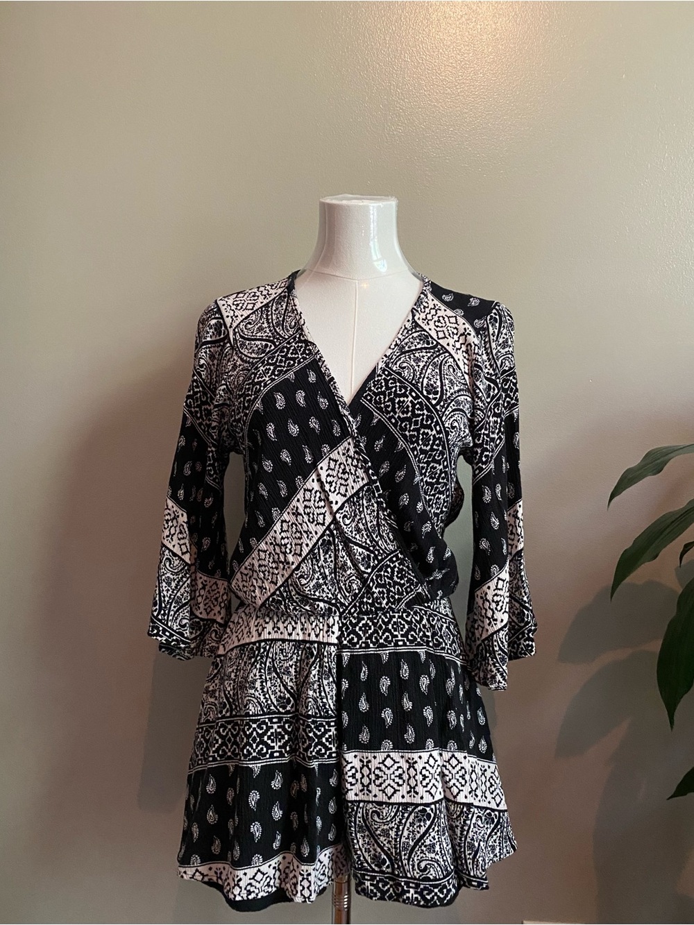 Black & Cream Printed Boho Romper